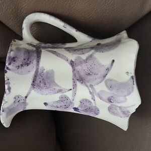 Floral Purple and White Ceramic Small Pitcher
